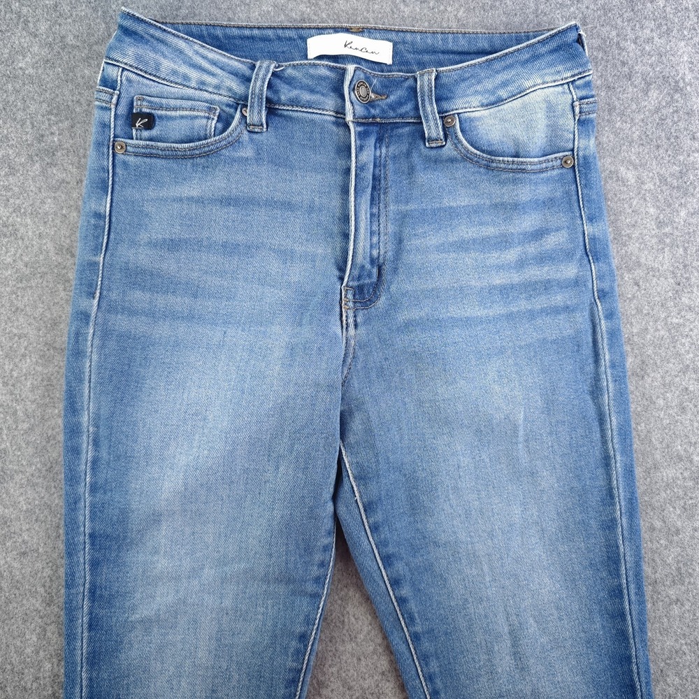 Kancan Jeans‎ 9/28 Flare Blue Denim Stretch High Rise Light Wash Released Hem - Picture 3 of 11